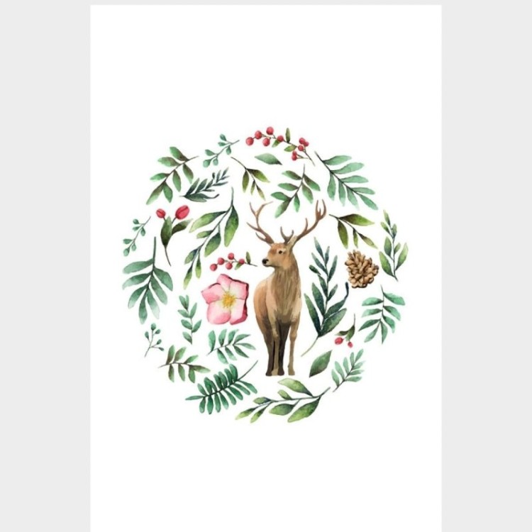 Poster Decorativo Cervo Folhas e Pinha N07248