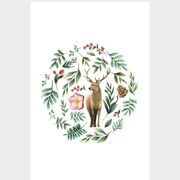 Poster Decorativo Cervo Folhas e Pinha N07248