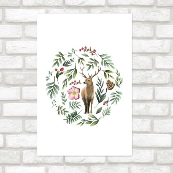 Poster Decorativo Cervo Folhas e Pinha N07248