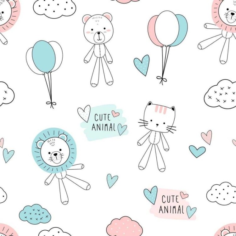 Papel de Parede Adesivo Animais Balões e...
