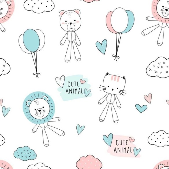 Papel de Parede Adesivo Animais Balões e Corações N05108