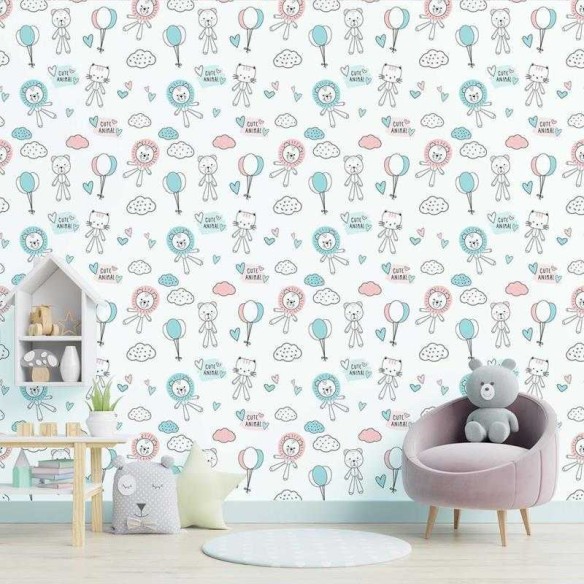 Papel de Parede Adesivo Animais Balões e Corações N05108