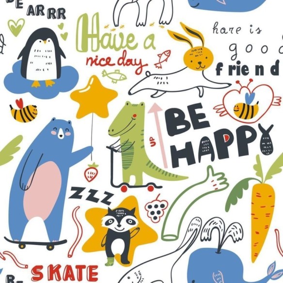 Papel de Parede Adesivo Animais Cartoon Lettering N08034