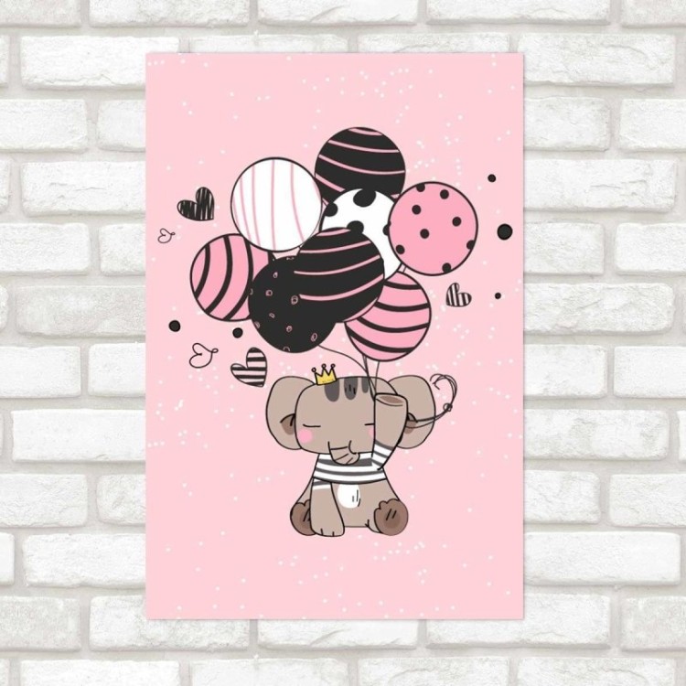Poster Decorativo Elefante Com Balões N09269