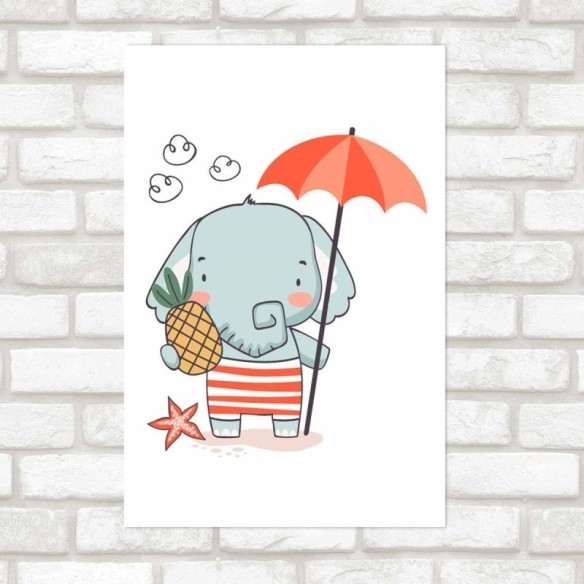 Poster Decorativo Elefante Fofo Na Praia N09253