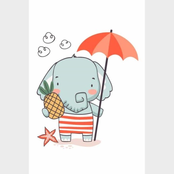 Poster Decorativo Elefante Fofo Na Praia N09253