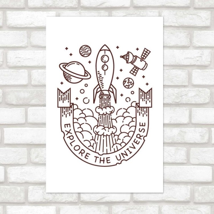 Poster Decorativo Explore the Universe Preto e...