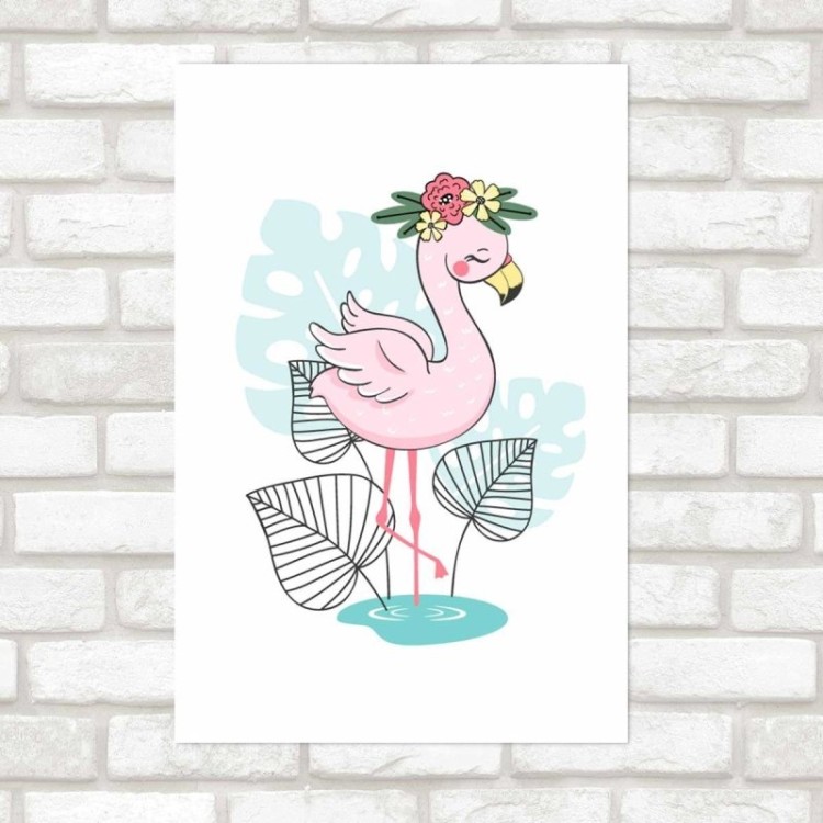 Poster Decorativo Flamingo E Flores N09244