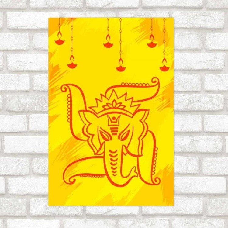 Poster Decorativo Ganesha Em Vermelho E Amarelo N09283