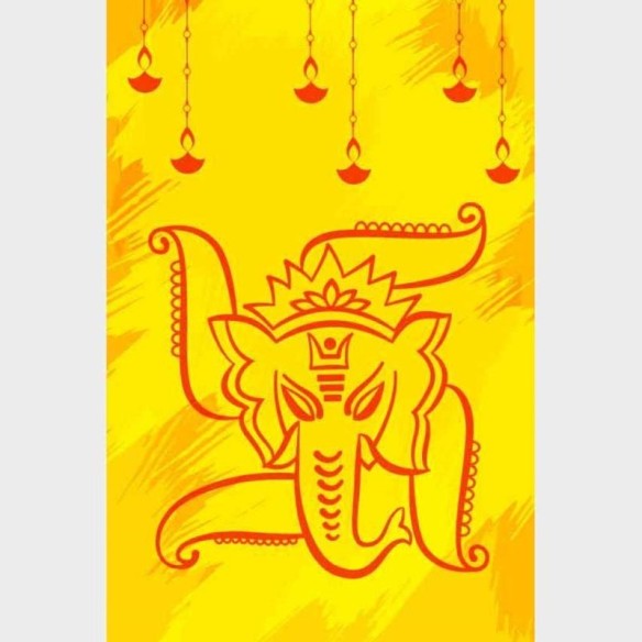 Poster Decorativo Ganesha Em Vermelho E Amarelo N09283