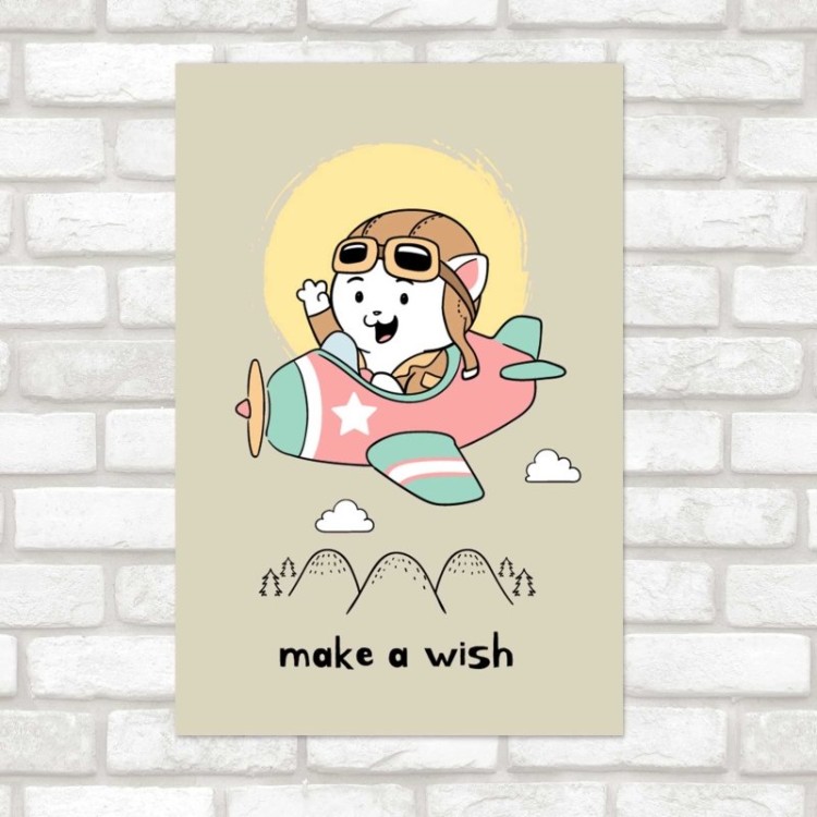 Poster Decorativo Gato Aviador Make a Wish N08282