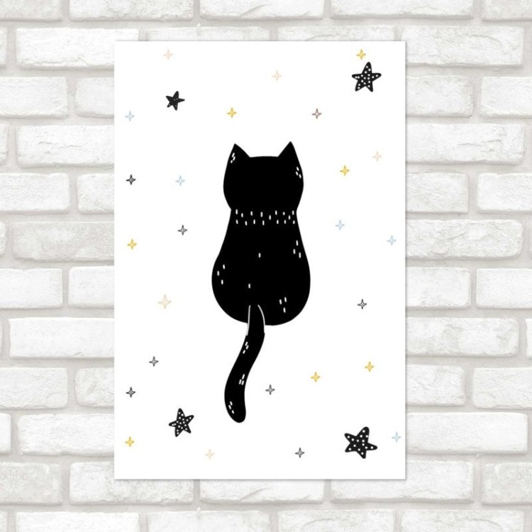 Poster Decorativo Gato Preto com Estrelas N08122