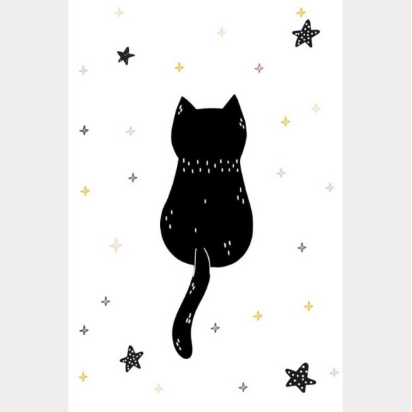 Poster Decorativo Gato Preto com Estrelas N08122