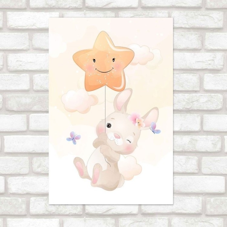 Poster Decorativo Infantil Coelhinha nas Nuvens N019134