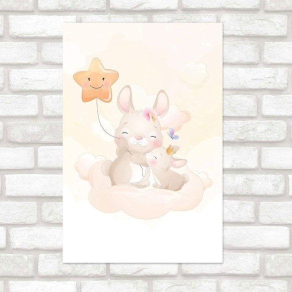 Poster Decorativo Infantil Coelhinhas nas Nuvens N019136