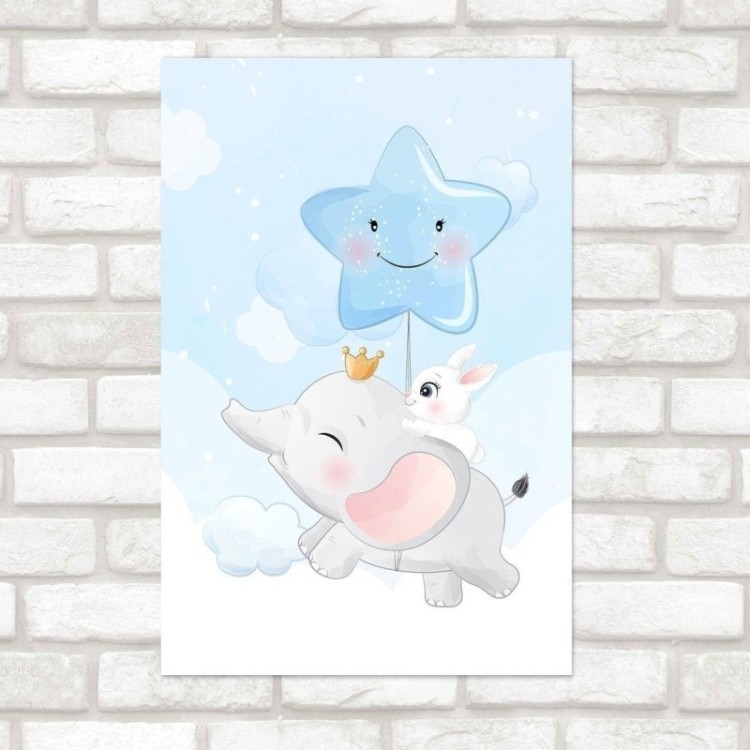 Poster Decorativo Infantil Elefante Coelho...