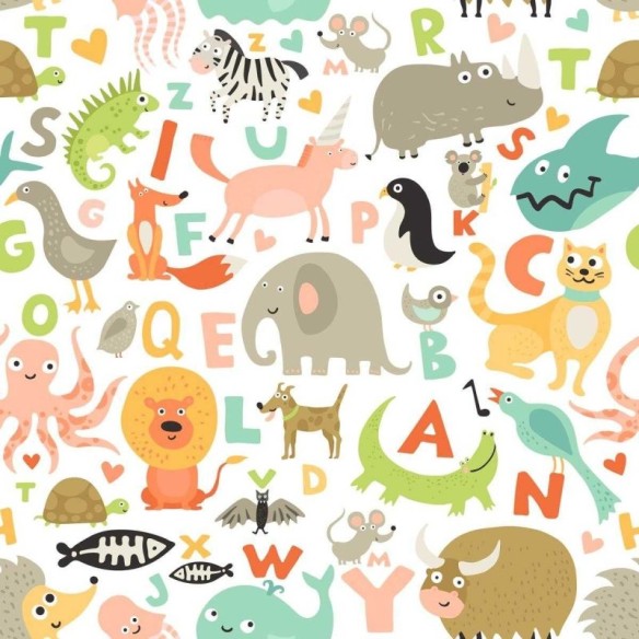 Papel de Parede Adesivo Animais e Letras Coloridos N05004