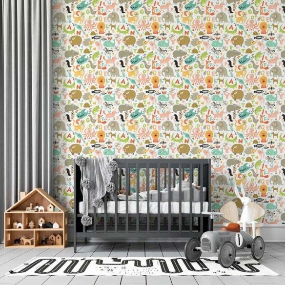 Papel de Parede Adesivo Animais e Letras Coloridos N05004