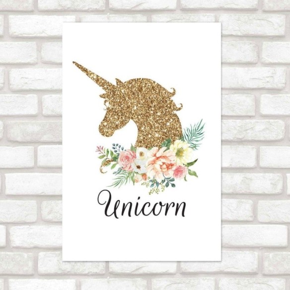 Poster Decorativo Infantil Flores e Unicórnio  N015231