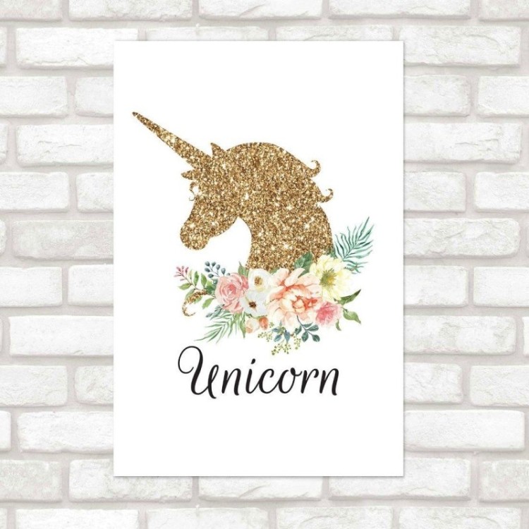 Poster Decorativo Infantil Flores e Unicórnio...