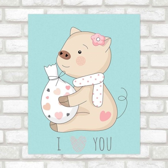 Poster Decorativo infantil porquinho I love you PA053