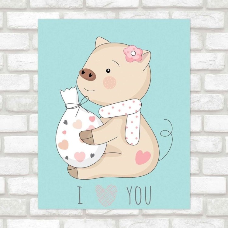 Poster Decorativo infantil porquinho I love you...