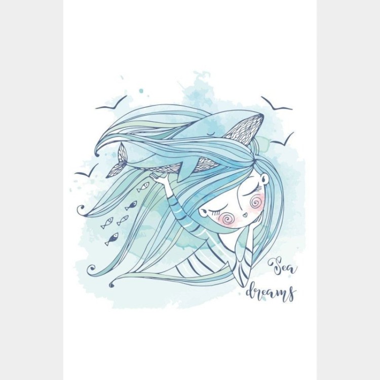 Poster Decorativo Infantil Sereia e Baleia N015265