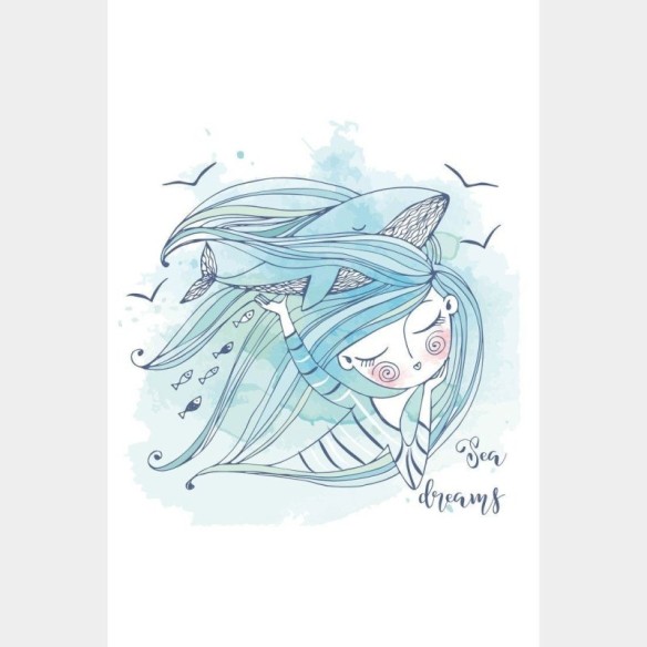 Poster Decorativo Infantil Sereia e Baleia N015265