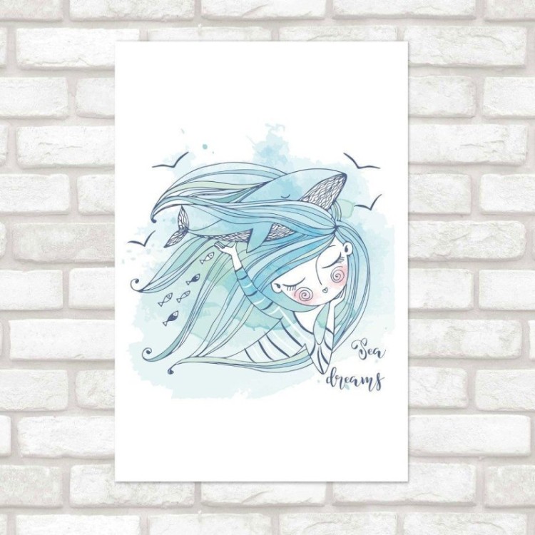 Poster Decorativo Infantil Sereia e Baleia N015265