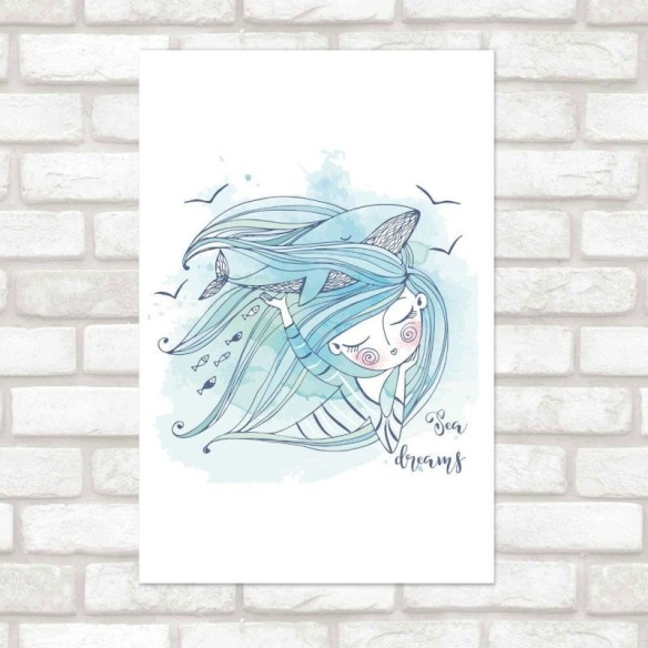 Poster Decorativo Infantil Sereia e Baleia N015265