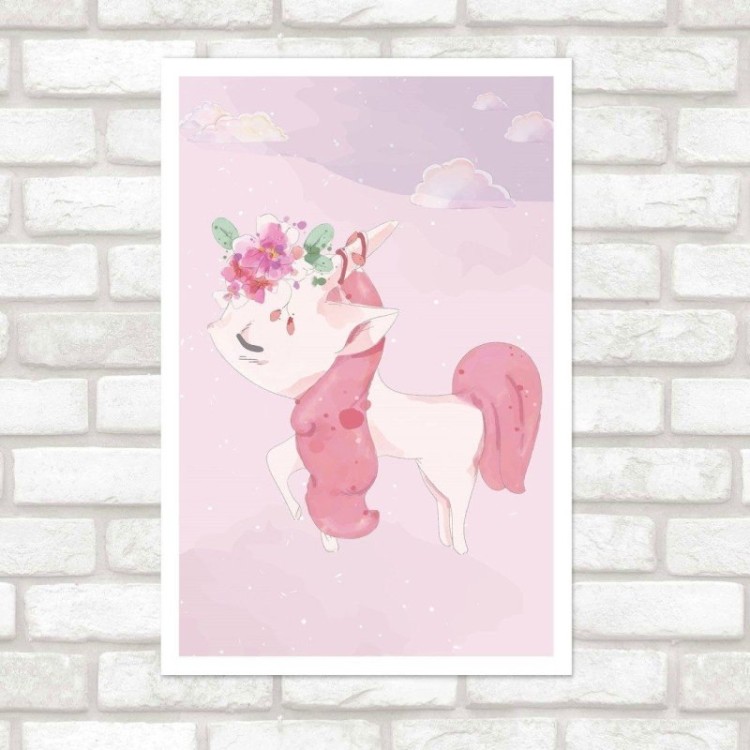 Poster Decorativo Infantil Unicórnio Aquarela...