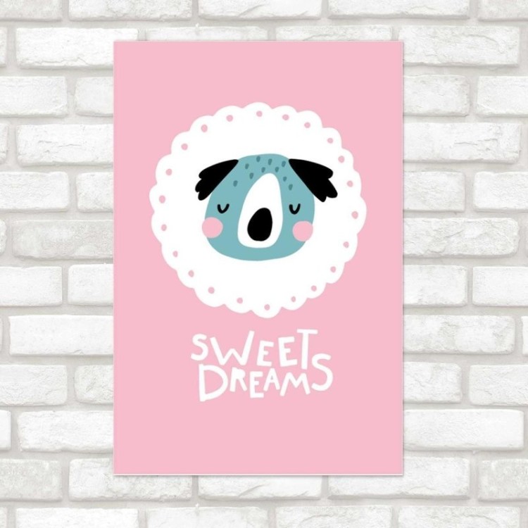 Poster Decorativo Koala Minimalista Rosa e Azul...