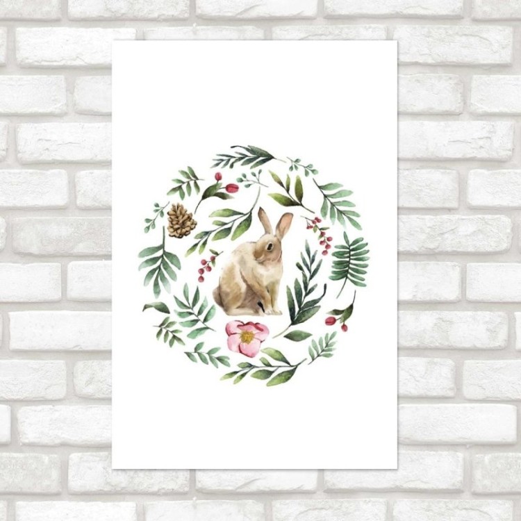 Poster Decorativo Lebre Folhas e Pinha N07246