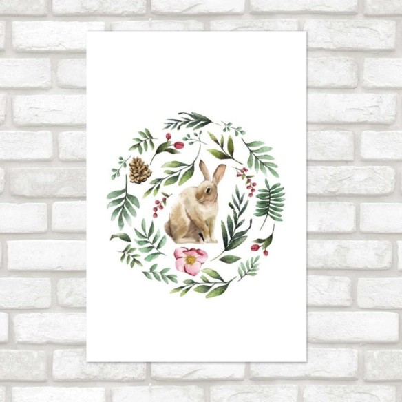 Poster Decorativo Lebre Folhas e Pinha N07246