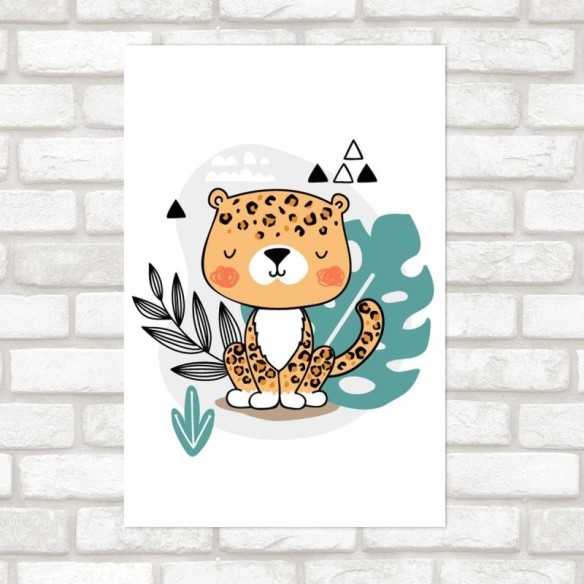 Poster Decorativo Leopardo Fofo E Folhas N09251