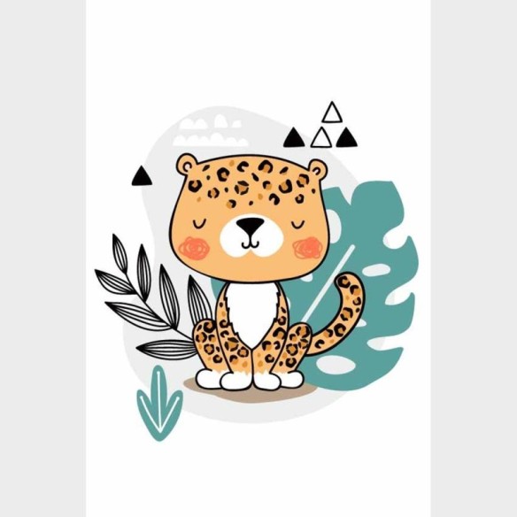 Poster Decorativo Leopardo Fofo E Folhas N09251