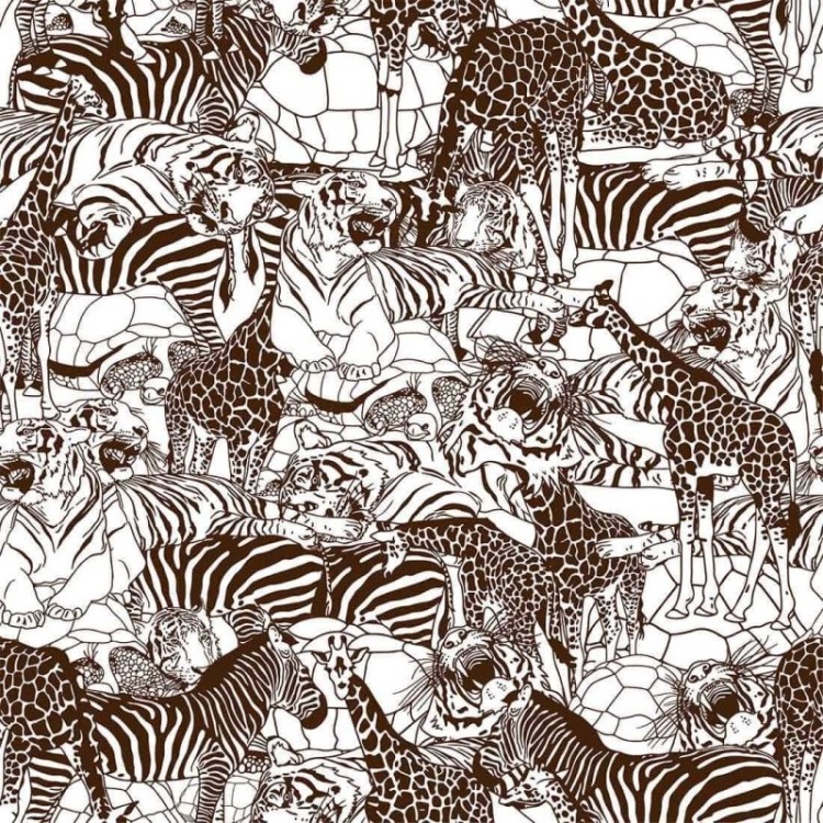 Papel de Parede Adesivo animais selva marrom...
