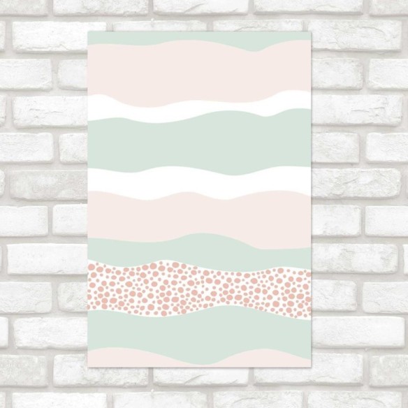 Poster Decorativo Listras Abstratas Rosa e Verde N07279