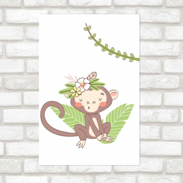 Poster Decorativo Macaco Flores E Folhas N09249