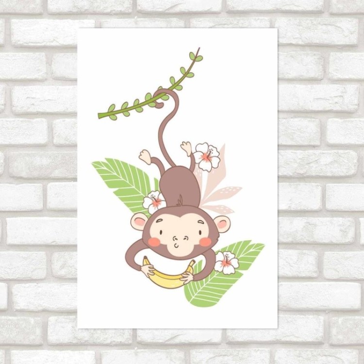 Poster Decorativo Macaco Pendurado Com Banana...
