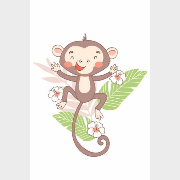 Poster Decorativo Macaco Pulando Flores E Folhas N09250