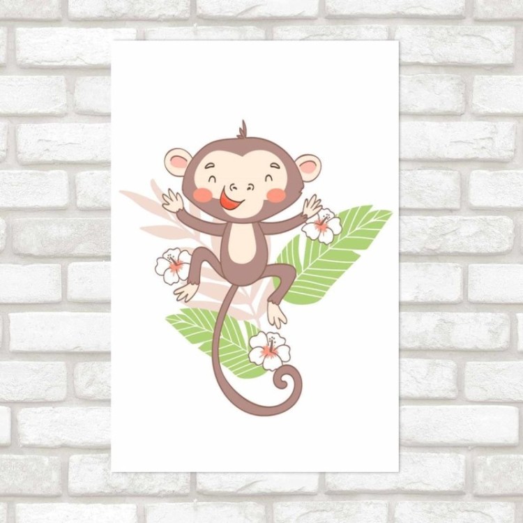 Poster Decorativo Macaco Pulando Flores E...