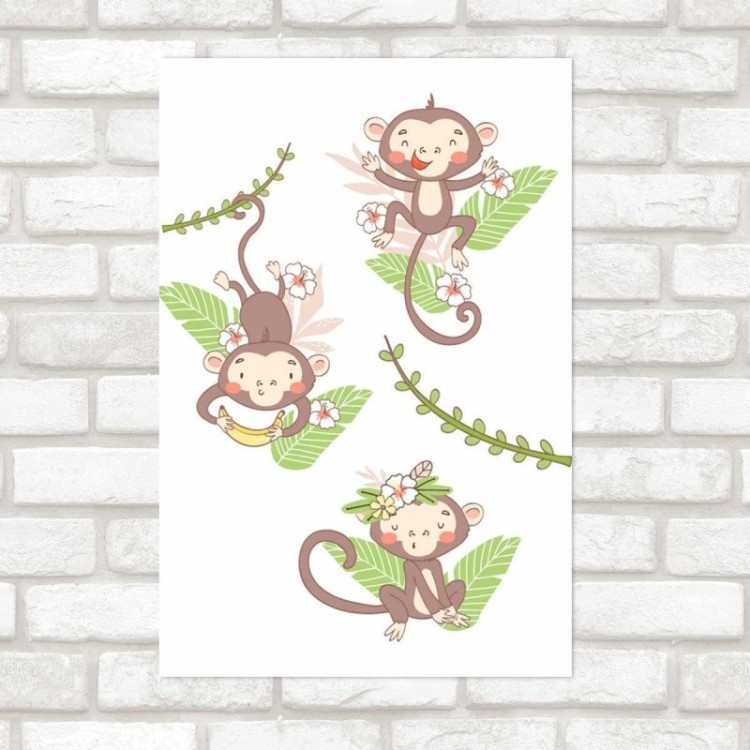 Poster Decorativo Macacos Flores E Folhas N09248