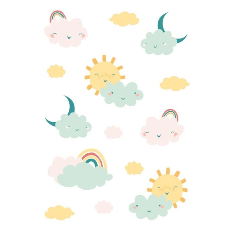 padrão perfeito com sol kawaii, arco-íris e nuvem sobre fundo azul