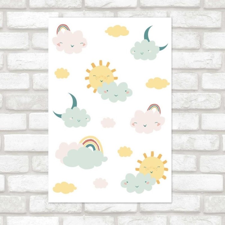 Poster Decorativo Nuvens Arco-íris Sol e...