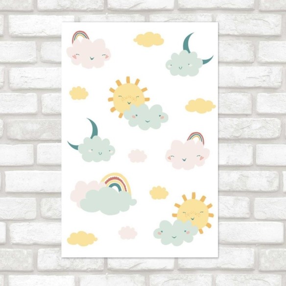 Poster Decorativo Nuvens Arco-íris Sol e Estrela N07277