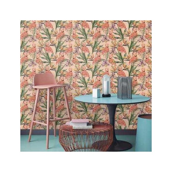 Papel de Parede Adesivo Animal Print Floral Flamingos 500768710