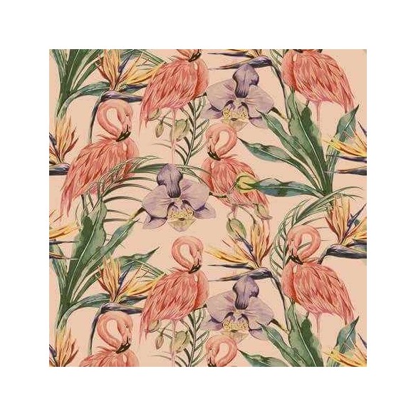 Papel de Parede Adesivo Animal Print Floral Flamingos 500768710