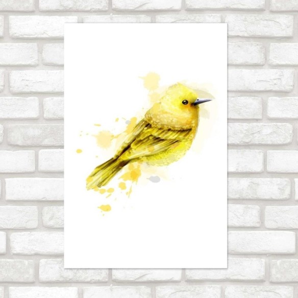 Poster Decorativo Pássaro Amarelo Aquarela N07237