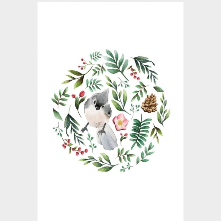 Poster Decorativo Pássaro Folhas e Pinha N07247